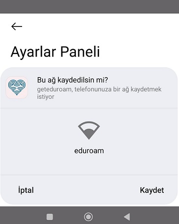Android eduroam ağını kaydetme ekranı