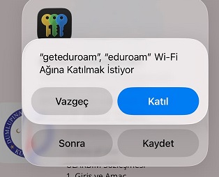 iPhone eduroam ağına katılma ekranı