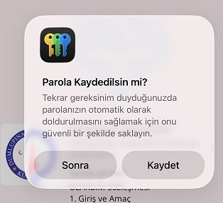 iPhone eduroam parolasını kaydetme ekranı