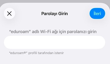 iPhone eduroam parola ekranı
