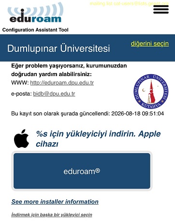 CAT Eduroam kurum arama ekranı