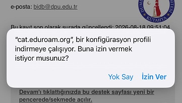 CAT Eduroam profil indirme ekranı