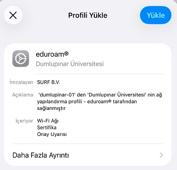 iPhone VPN ve Aygıt Yönetimi ekranı