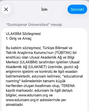 iPhone eduroam profilini yükleme ekranı