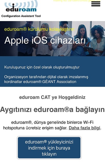 CAT Eduroam sitesi başlangıç ekranı