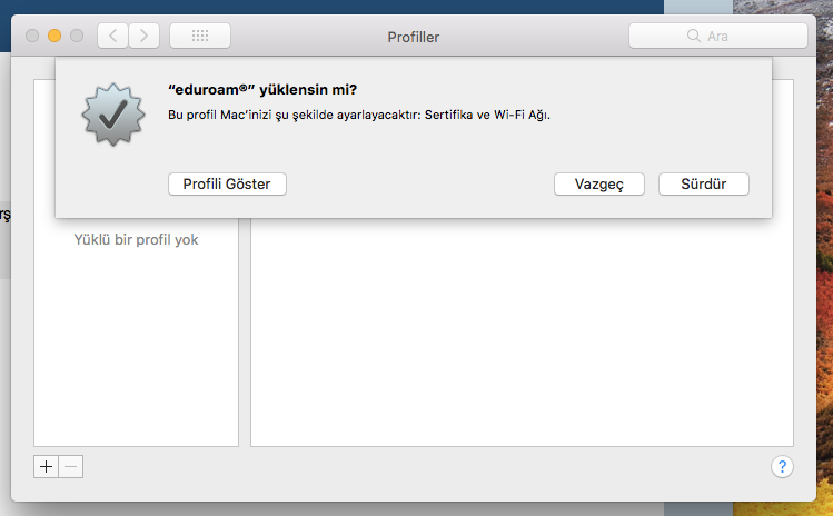 MacOS eduroam config dosyasını indirme ekranı